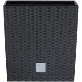 Prosperplast Bloempot/plantenpot Rato - rotan look - met binnenpot - antraciet - 20 x 20 x 20 cm - kunststof - Plantenbakken