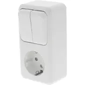 Q-Link - Wandcontactdoos - Opbouw - 1-voudig Stopcontact - 2-voudig Serieschakelaar - Randaarde - Kinderbeveiliging - Polarwit