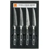 Yaxell Tsuchimon Steakmessenset - 4-delig - 3 Lagen Damaststaal - VG10 Staal - Canvas-Micarta Heft
