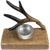 Clayre & Eef Theelichthouder 13 cm Bruin Hout Gewei Waxinelichthouder Bruin Waxinelichthouder