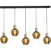 Masterlight Zwarte hanglamp met goud Bounty 5-lichts curiosa glas