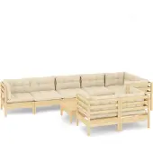 vidaXL 9-delige Loungeset met crèmekleurige kussens massief grenenhout