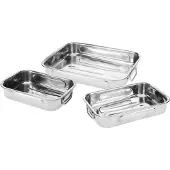 Excellent houseware Sada van 3 braadschalen Koopman, roestvrij staal, afmetingen 27/31/37 x 20/23/26 x 6 cm, zilverkleurig