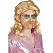 Boland pruik Barry met snor heren blond