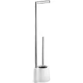 Wenko Toiletbutler Avola RVS glanzend en wit - Toiletrolhouder en Toiletborstel met houder vrijstaand