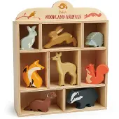 Tender Leaf Toys Set van houten dieren - - TL8470 - 8 dieren - Inclusief plank - Bosmotief