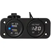 Pricenet Inbouwset: Voltmeter 6-30 V + dubbele USB-aansluiting, type A, 2 x 2100 mA