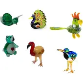 Ct Glazen dieren - Set van 6 - Pauw - IJsvogel - Beertje - Slak - Kakatoe - Flamengo (5-8cm)