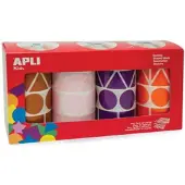 APLI Kids stickers XL, doos met 4 rollen in 4 kleuren en 4 vormen (bruin, roze, paars en oranje)