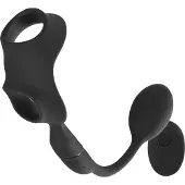 Rebel - penis- en teeltring met anale vibrator (zwart)