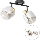 QAZQA Plafondspot zwart/goud met smoke glas 2-lichts - Zuzanna