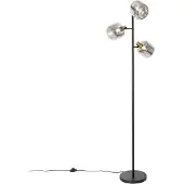 QAZQA Vloerlamp zwart met goud met smoke glas 3-lichts - Zuzanna