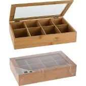 Koopman International Theedoos Bamboe 8vaks 32x20cm Bruin bruin Hout Theedoos