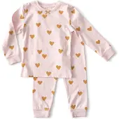 Little label pyjama met hartjes van katoen roze/goud Meisjes Stretchkatoen Ronde hals - maat 122/128