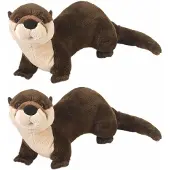 Wild republic Pluche otter knuffel - 2x stuks - bruin - 30 cm - knuffeldieren uit het water
