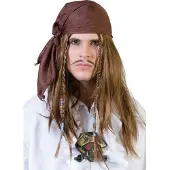 Funny fashion Carnaval verkleed Piraten pruik met bandana - heren - lang haar - Piraat - Kapitein uit de Carribean