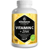 Vitamaze Vitamine C 1000 mg, hoge dosering + Zink, veganistische tabletten, 180 tabletten
