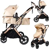 Ding Juna Beige/Rose 3-in-1 Combi Kinderwagen incl. Autostoel DI-381709