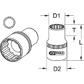 Ks Tools 911.1574, Doppen, 1/2 inch, Metrisch, 1 kop, 14 mm, Chroomvanadiumstaal