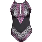 Cottelli collection Plus Size - bloemen body - zwart/paars - 4XL