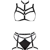 Cottelli collection - decoratieve bodyharnas lingerie set (zwart, S-L)