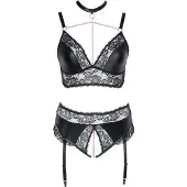 Cottelli collection Curves - lingerie set - glanzend effect - zwart - 3XL