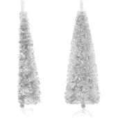 vidaXL Kunstkerstboom half met standaard smal 120 cm zilverkleurig