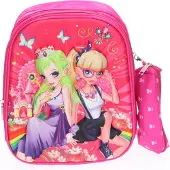 Kiddy 3D School Meisjes schooltas/RugZak roze 2 Trendy vriendinnen print