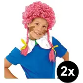 Folat 2x Roze Pietenpruik met Vlechtjes – Verkleed Accessoire – Sinterklaas Pieten Kostuum – Set van 2 Stuks