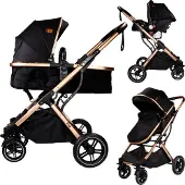 Ding Juna Black/Rose 3-in-1 Combi Kinderwagen incl. Autostoel DI-381708