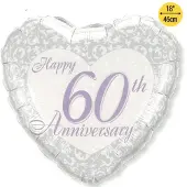 Qualatex - Folieballon Happy 60th Anniversary Hartvorm 46 cm