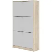 Hioshop Shane schoenenkast 3 klapdeuren 2R eikenstructuur decor, wit.