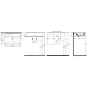 Aqualine Vega 144.5cm badkamermeubel met witte vierkante waskom links wit