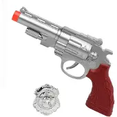 Atosa Politie speelgoed pistool - 27 cm - speelgoed verkleed pistool - zilver - met badge - kunststof