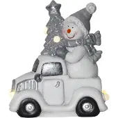 Star Trading Sneeuwpop in truck -23cm -lichtkleur: Warm Wit -Werkt op batterijen -Met timer functie -Kerstdecoratie