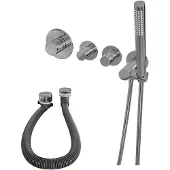 Brauer Chrome Edition thermostatische inbouw badkraan SET 01 met badvulcombinatie en staaf handdouche en doucheslang en wandaansluitbocht chroom
