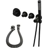 Brauer Black Edition thermostatische inbouw badkraan SET 01 met badvulcombinatie en staaf handdouche en doucheslang en wandaansluitbocht mat zwart