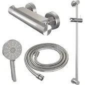 Brauer Carving Glijstangset Met Thermostaat - 3-standen Handdouche - Geborsteld RVS PVD - Messing - Kranen, Douchekranen, Douchesets, Opbouw - Kranen, Douchekranen, Douchesets, Opbouw douchesets,
