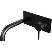 Brauer Black Carving inbouw wastafelmengkraan met gebogen uitloop en afdekplaat model A1 mat zwart