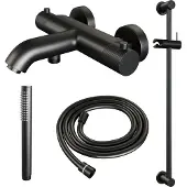 Brauer Black Carving thermostatische badkraan met glijstang en staafhanddouche mat zwart