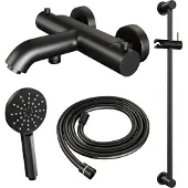 Brauer Black Edition thermostatische badkraan met glijstang en 3 standen handdouche mat zwart