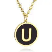Cilla Jewels Goudkleurige Dames Schakelketting met Zwarte Kettinghanger Letter U
