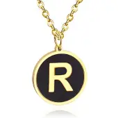 Cilla Jewels Goudkleurige Dames Schakelketting met Zwarte Kettinghanger Letter R
