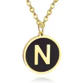 Cilla Jewels Goudkleurige Dames Schakelketting met Zwarte Kettinghanger Letter N