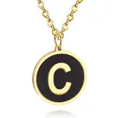 Cilla Jewels Goudkleurige Dames Schakelketting met Zwarte Kettinghanger Letter C