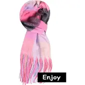 Enjoy sjaal -rose /lila geruit -wintersjaal- met franje