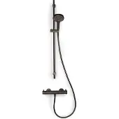 BLUE LABEL Brondby Glijstangset - Geborsteld Gunmetal PVD - Messing - Kranen, Douchekranen, Douchesets, Opbouw Douchesets, Glijstangsets Met - Kranen, Douchekranen, Douchesets, Opbouw douchesets,