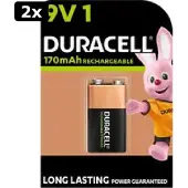 Duracell 2x Rechargeable 9V 170mAh batterijen, verpakking van 1