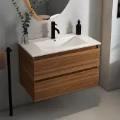 Fontana Rovigo badmeubel 80cm met witte wastafel en kraangat walnoot