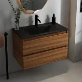 Fontana Rovigo badmeubel 80cm met zwarte wastafel en kraangat walnoot